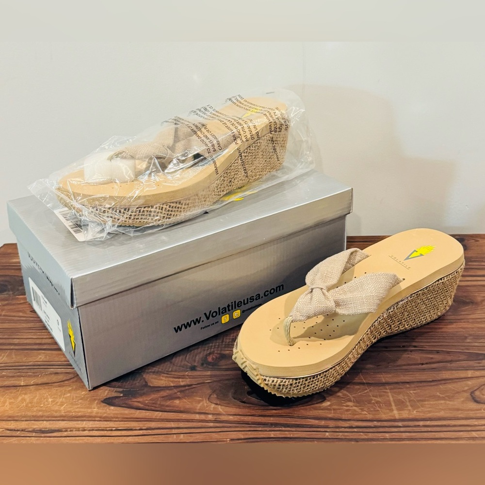 Volatile woven khaki wedge sandals; brand new; size 9